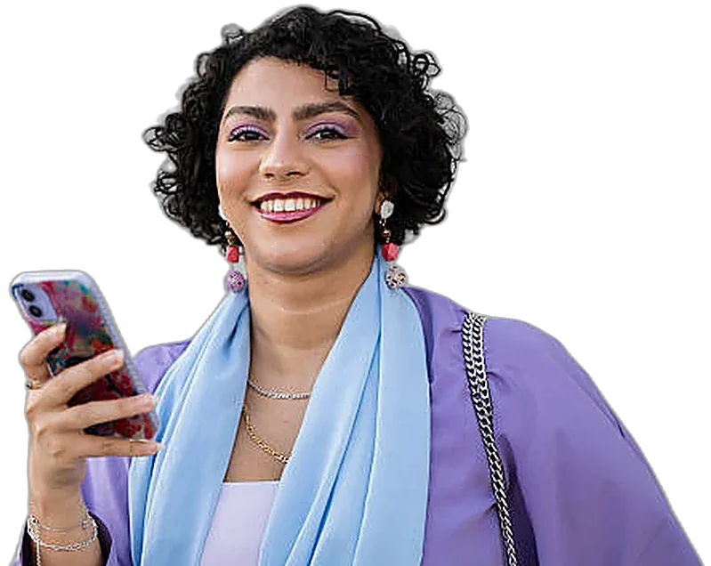 A woman approved for no-exam term coverage from her phone